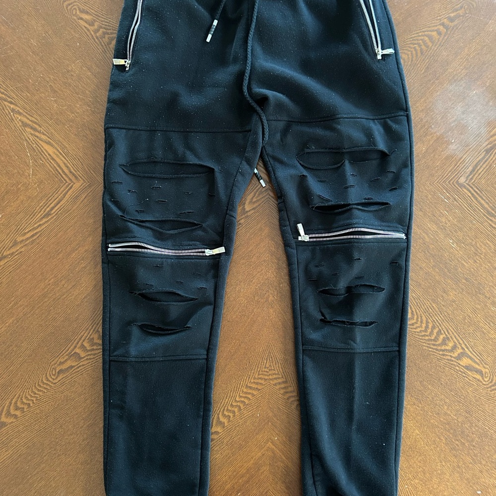 Black Slim Fit Joggers with Zipper Details